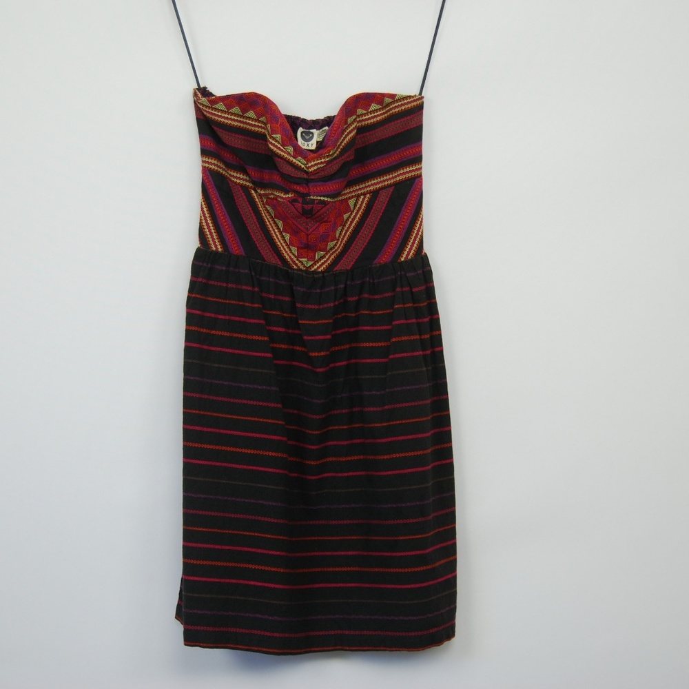 Roxy Strapless Navy Tribal Print Dress
